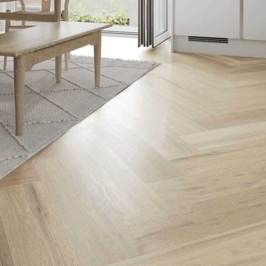 Karndean Korlok Herringbone Texas White Ash Luxury Vinyl Flooring with Pre-Attached Underlay 3.00m² Pack 