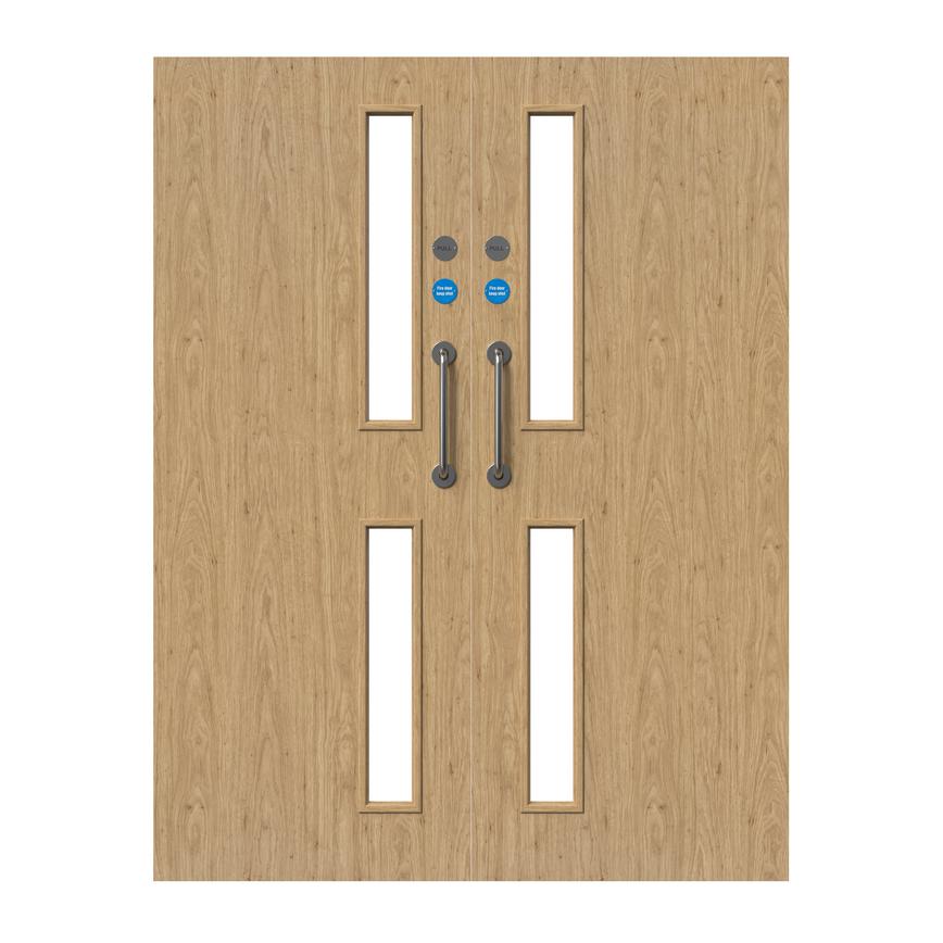 Howdens Llandow Oak Foil Flush 16G Glazed Fire Door FD30