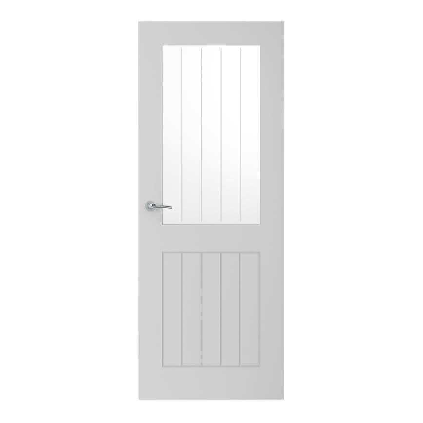 Howdens Holdenby 6'6" x 2'6" White Primed Clear Glazed Door" & Newington Lever on Rose Fire Rated Door Handle Pack