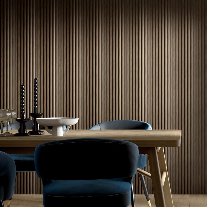Howdens 2.6m x 167mm Dark Oak Wrapped MDF Reeded Wall Panelling Pack of 6