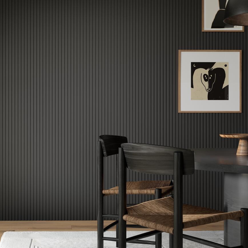 Howdens 2.6m x 167mm Matt Black Wrapped MDF Reeded Wall Panelling Pack of 6