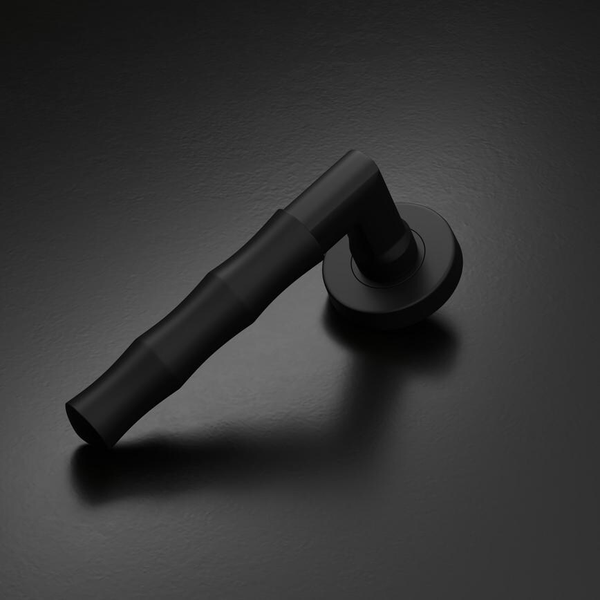 Fuller and Forge Bamboo Matt Black Lever on Rose Door Handle Pair