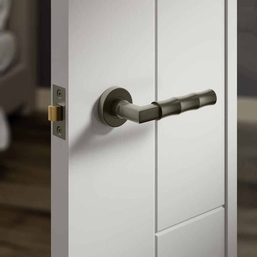 Fuller and Forge Bamboo Satin Bronze Lever on Rose Door Handle Pair