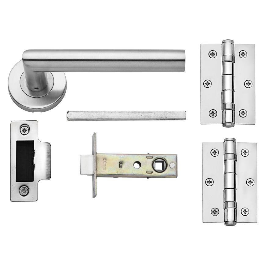 Mitred Lecco Satin Stainless Steel Lever on Rose Door Handle Latch Pack