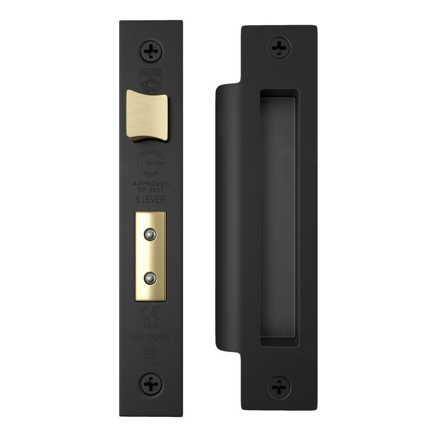 Matt Black 79mm Case 57mm Backset 5 Lever Mortice Sashlock