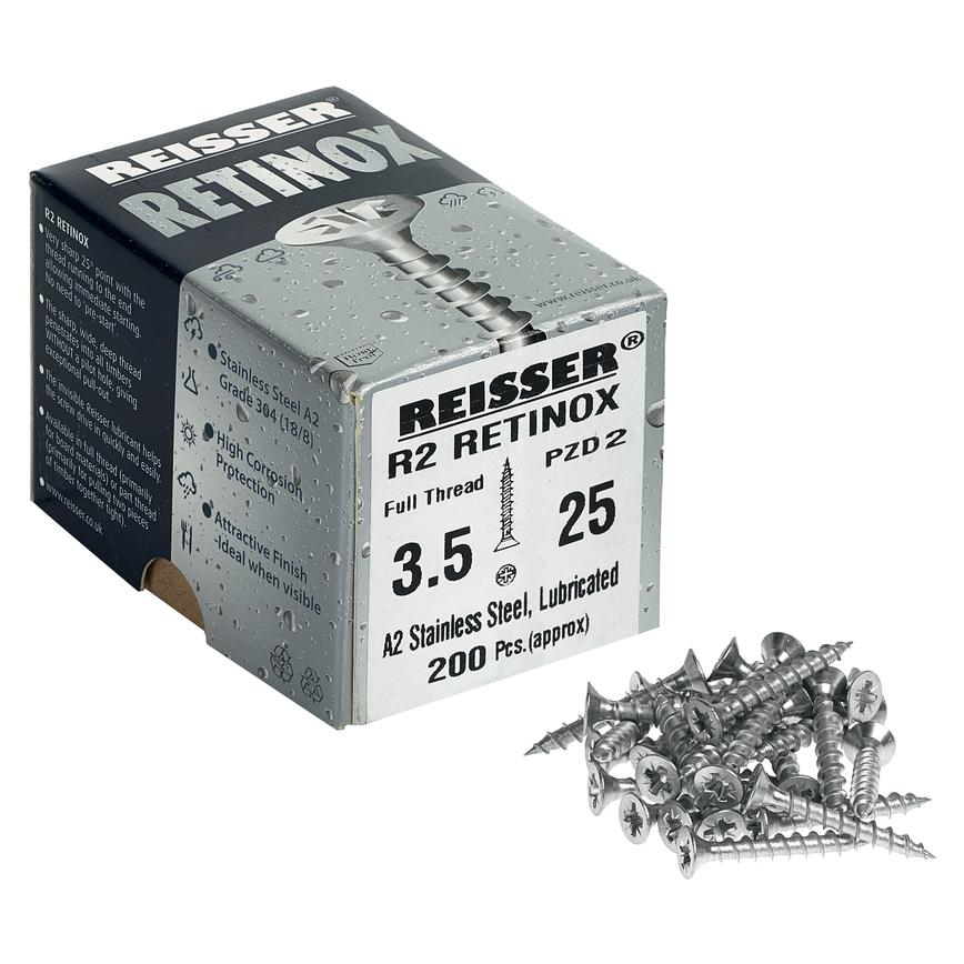 Reisser R2 3.5mm x 25mm Pozi Countersunk Retinox Stainless Steel Woodscrews Pack of 200