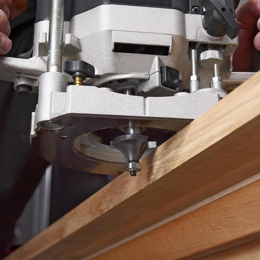 Trend ½" Mixed Router Cutter 15 Piece Set Cutter in Use on Door Edge Alternate View