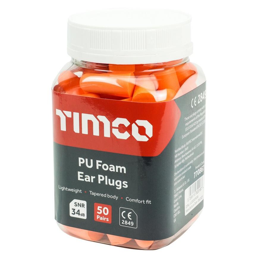 TIMCO PU Foam Ear Plugs 50 Pairs Tub Angled