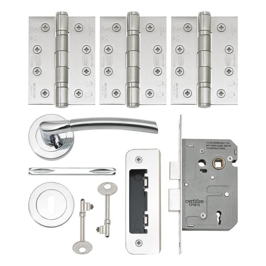 Newington Dual Tone Chrome Lever on Rose Sashlock Door Handle Pack