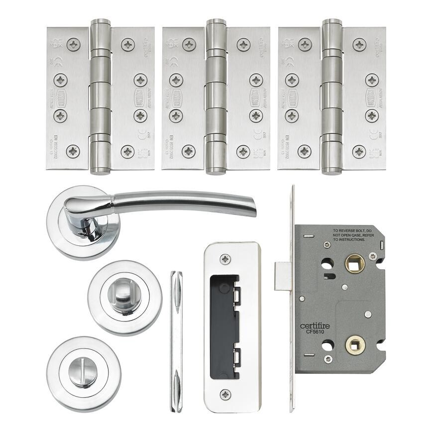 Newington Dual Tone Chrome Lever on Rose Bathroom Lock Door Handle Pack