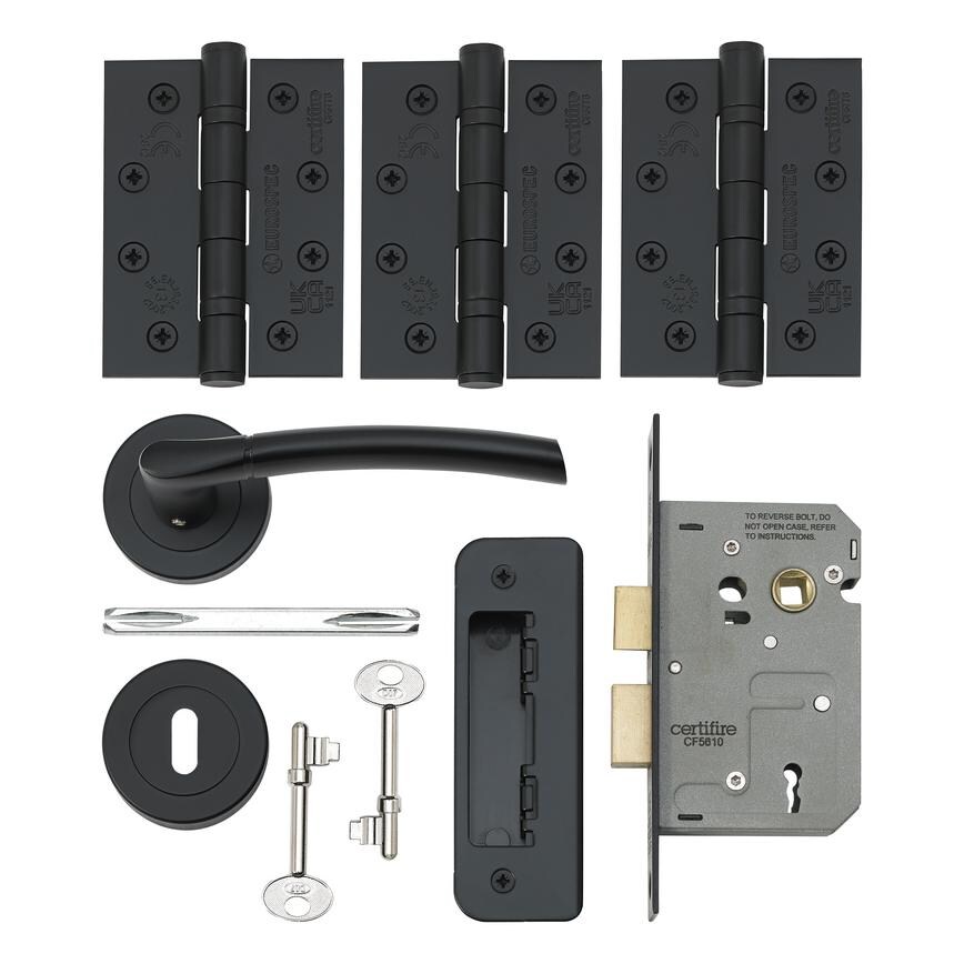 Newington Matt Black Lever on Rose Sashlock Door Handle Pack