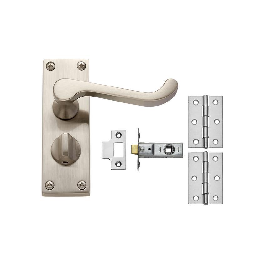 Victorian Scroll Satin Nickl Privacy Handle Pack