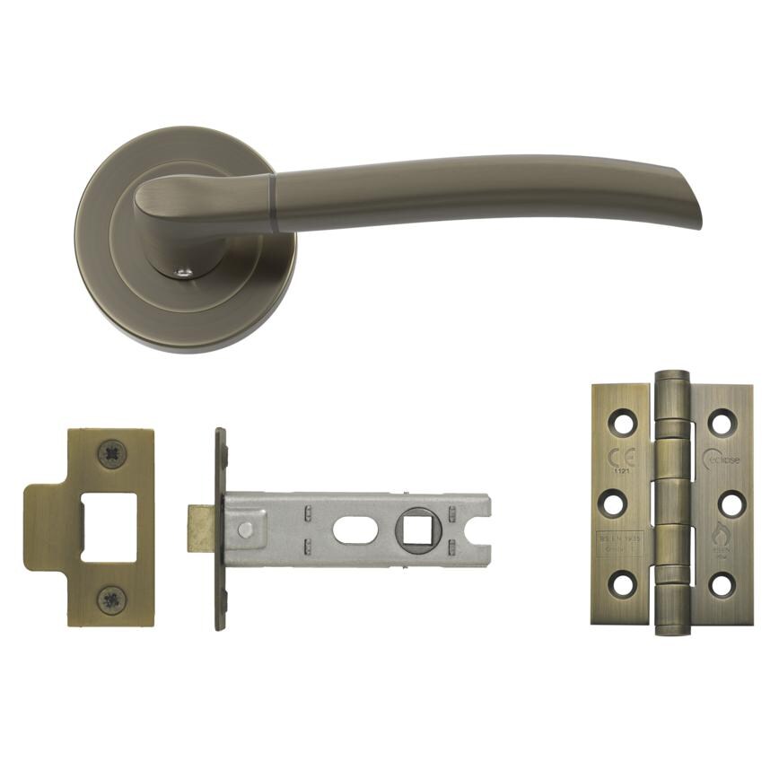 Newington Antique Brass Lever on Rose Door Handle Pack