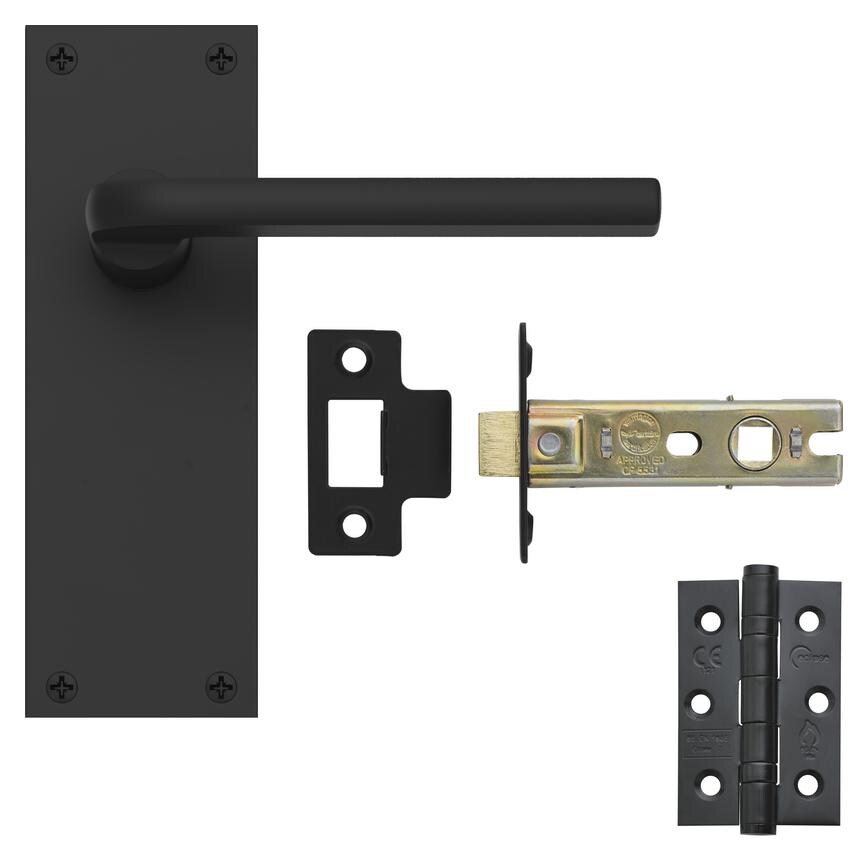 Fuller and Forge Munch Matt Black Lever on Slim Backplate Latch Door Handle Pack