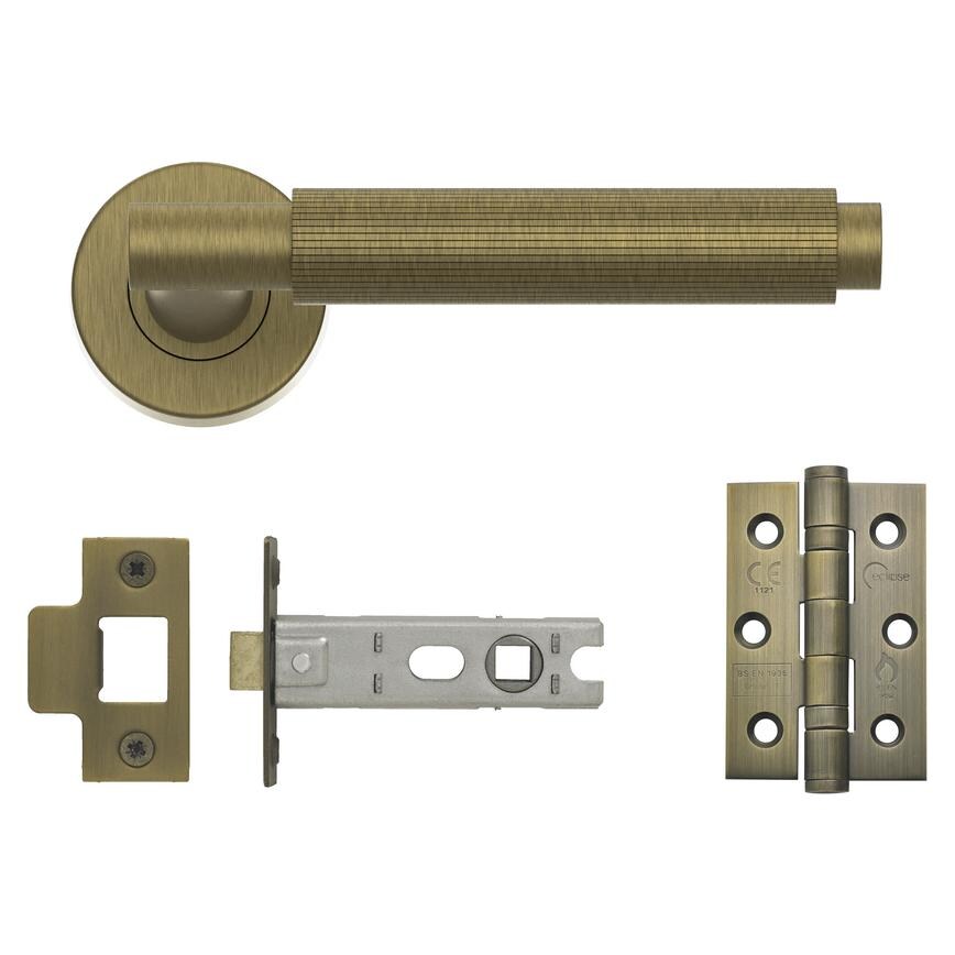 Fuller and Forge Orta Antique Brass Fluted Lever on Rose Door Handle Pack