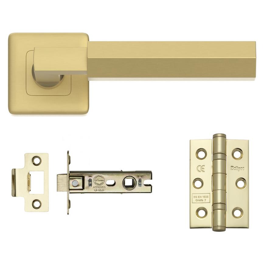 Fuller and Forge Tanaro Satin Brass Hexagonal Lever on Rose Door Handle Pack