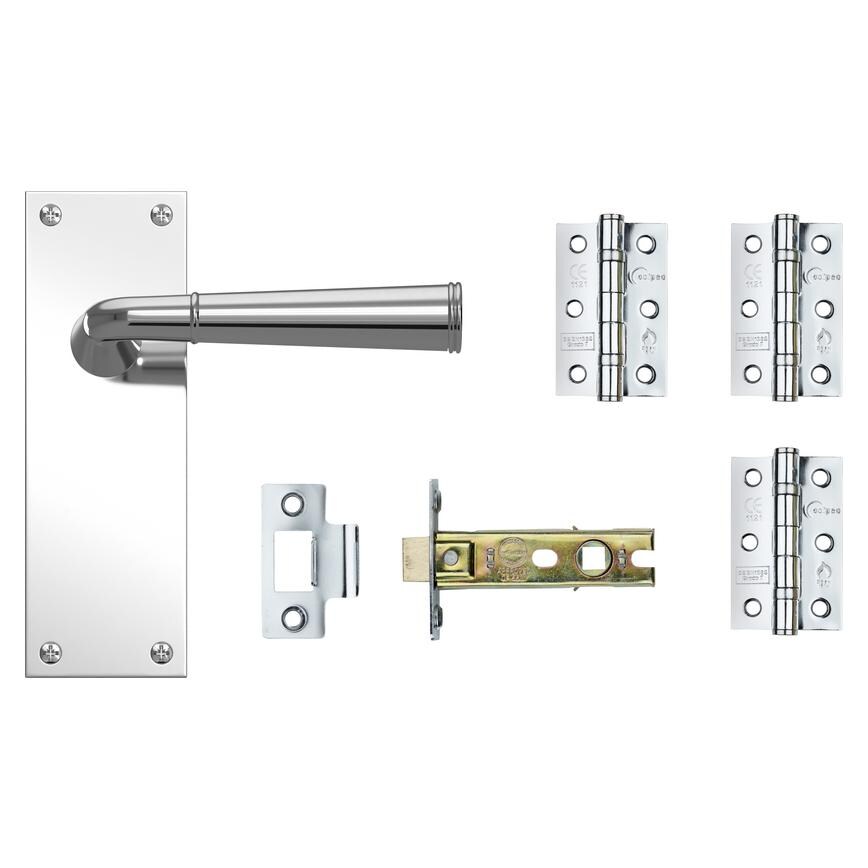 Fuller and Forge Arno Polished Chrome Lever on Backplate Latch Door Handle Pack