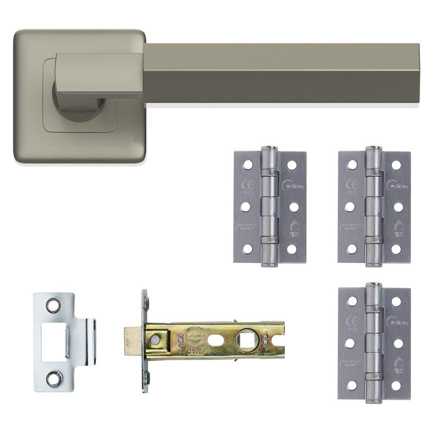 Fuller and Forge Tanaro Satin Nickel Hexagonal Lever on Rose Door Handle Pack