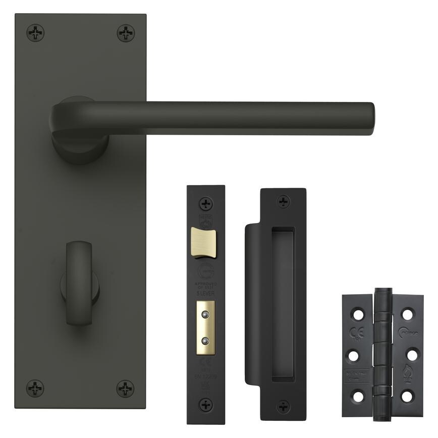 Fuller and Forge Munch Matt Anthracite Lever on Slim Backplate Bathroom Door Handle Pack