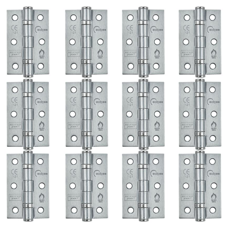 Eclipse 76mm Satin Chrome Grade 7 Ball Bearing Fire Door Hinge Pack of 12