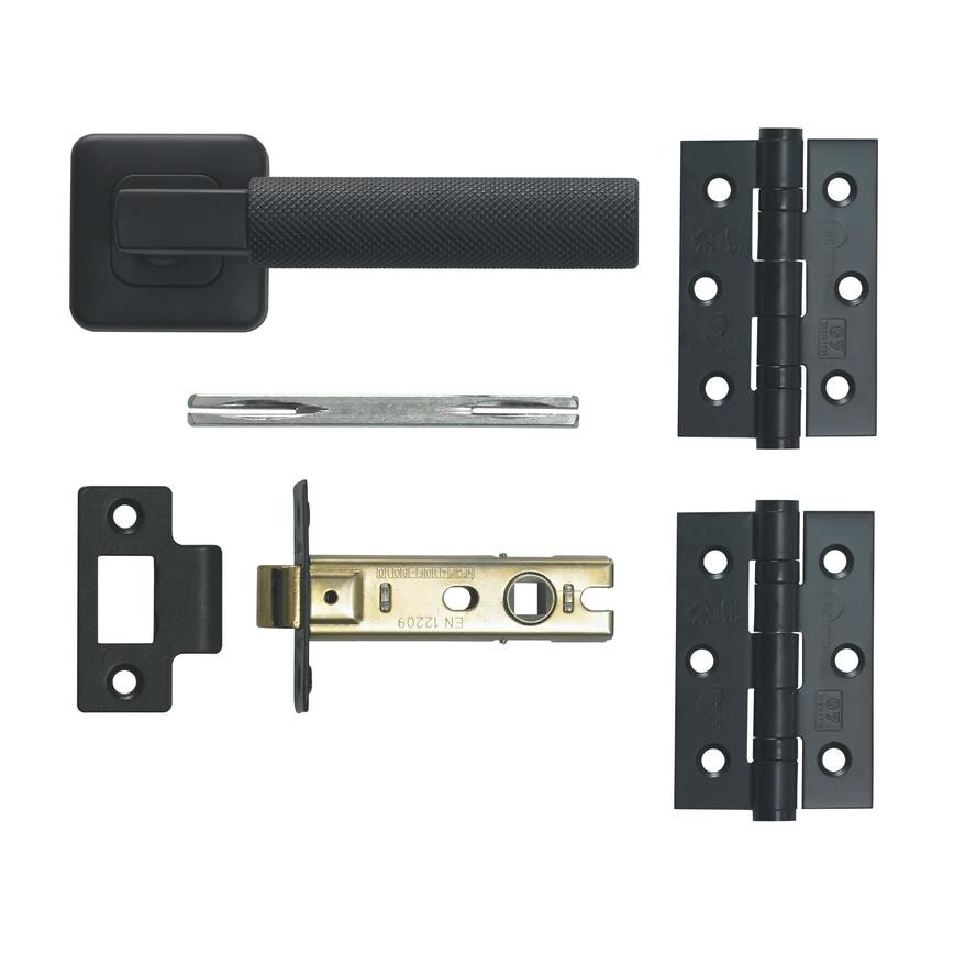 Knurled Matt Black LAL PackSavio Knurled Matt Black Lever on Rose Door Handle PairGrade 7 Steel Ball Bearing Butt Hinge FD30
