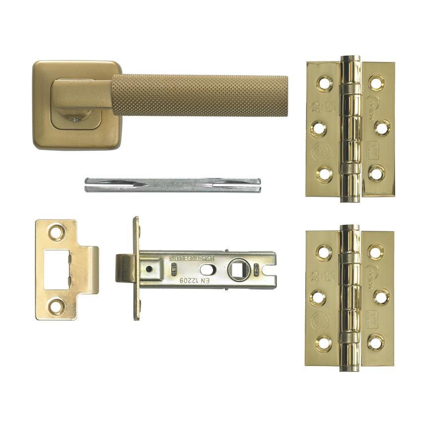 Knurled Brass LAL PackSavio Knurled Satin Brass Lever on Rose Door Handle Pair3 EB Ball Bearing Hinge Grade 7"