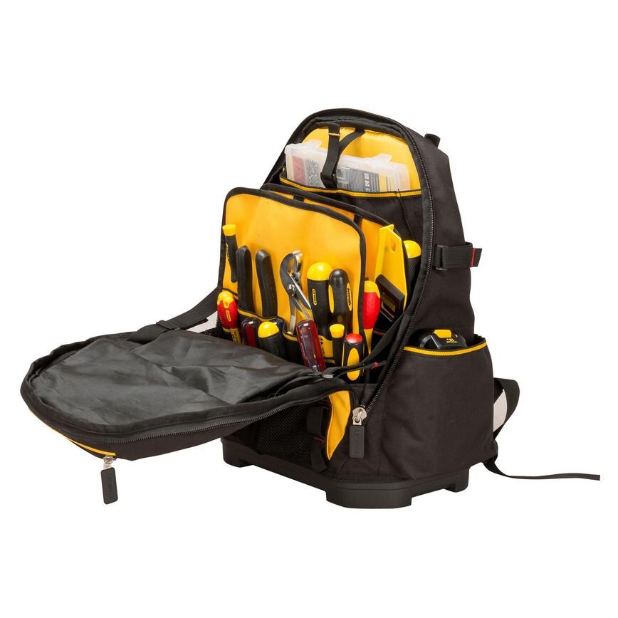 Stanley Fatmax 1-95-611 15" Fabric Backpack Flap Open Filled With Tools