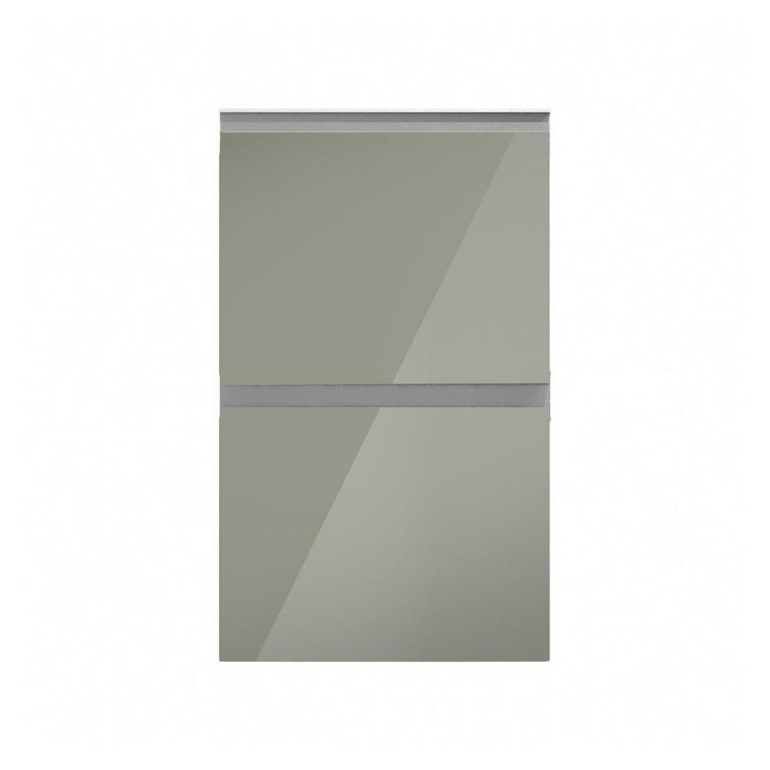 Hockley Mirror Gloss Reed Green 450mm x 342mm Pan Drawer Front Shown Closed from the Front as Part of a Full Drawer Unit