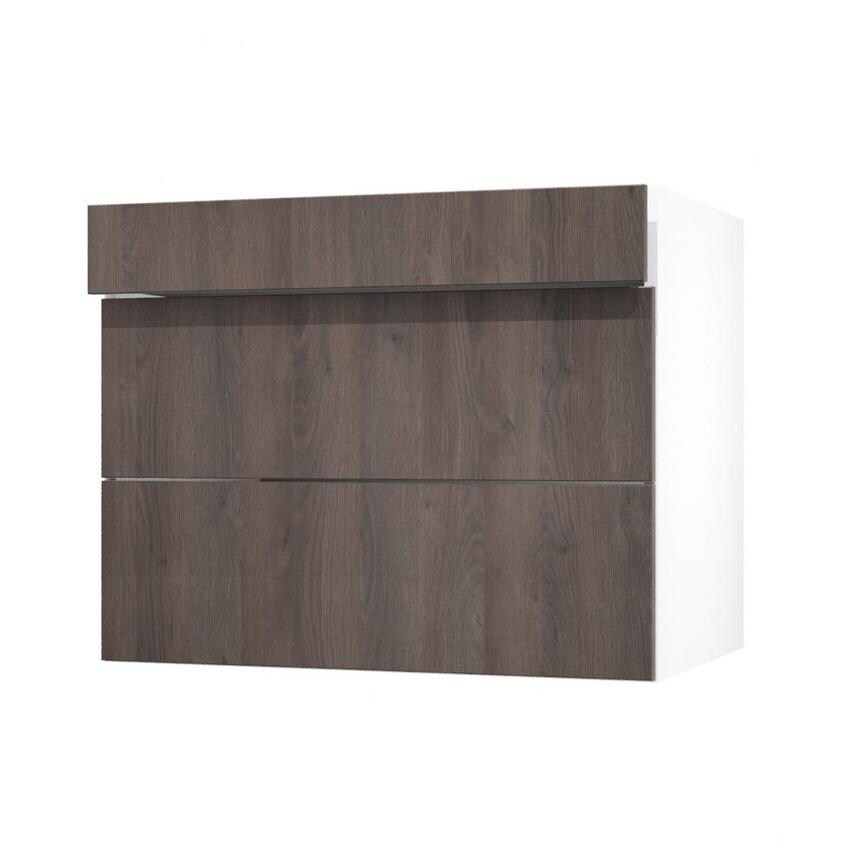 Hockley Textured Dark Oak 900mm x 275mm Pan Drawer Front Shown with the Drawer Open at an Angle as Part of a Full Drawer Unit