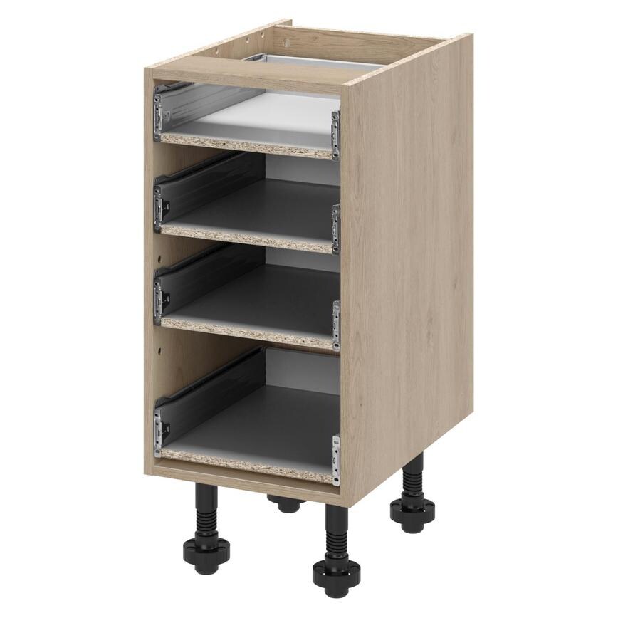 Natural Oak 400mm Standard Cushion Close 4 Drawer Base Cabinet