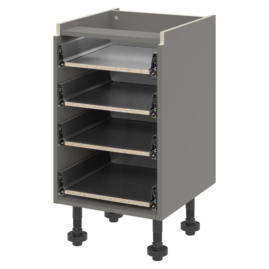 Croft Grey 750mm x 500mm x 575mm Ready Assembled Handleless Pre-Fitted Blum 4 Drawer Base Cabinet