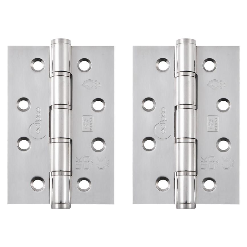 Eclipse Polished Stainless Steel 102mm x 76mm Light Duty Grade 7 Washered Fire Rated Butt Hinge Pack of 2