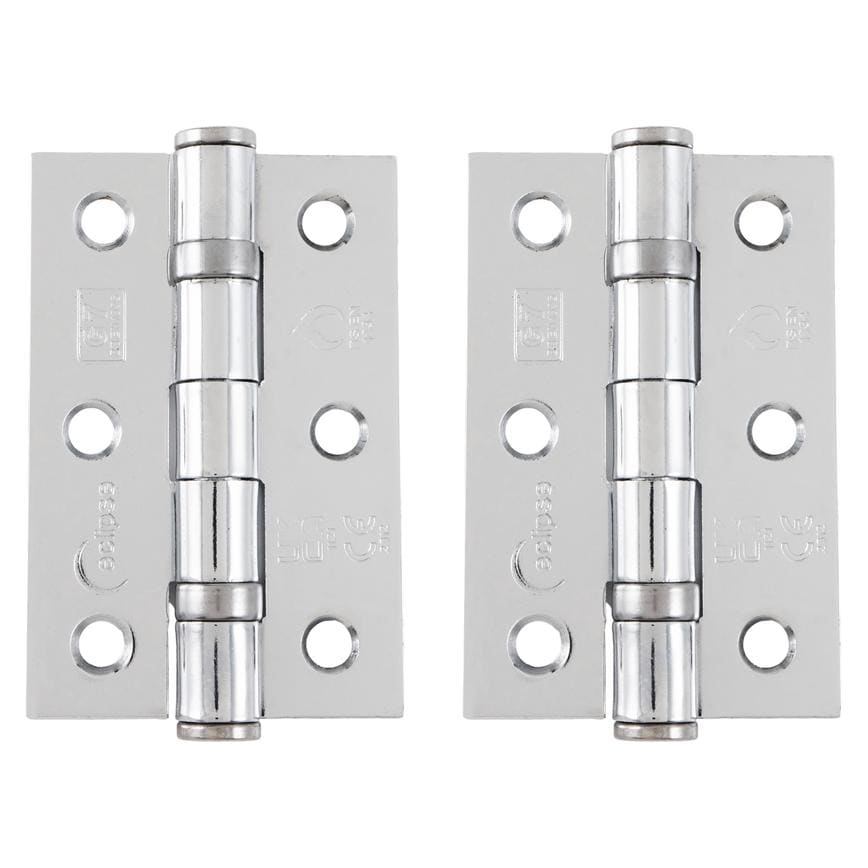 Eclipse Polished Chrome 76mm x 51mm Light Duty Grade 7 Ball Bearing Fire Rated Butt Hinge Pack of 2