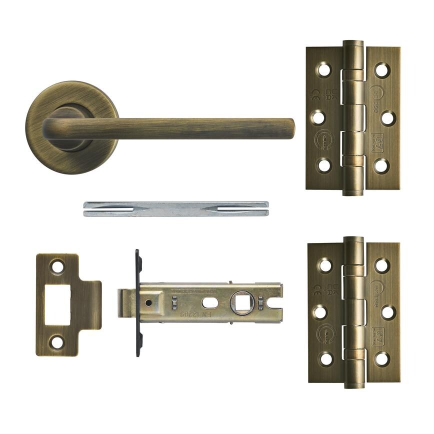 Munch Antique Brass Lever on Rose Door Handle Pack