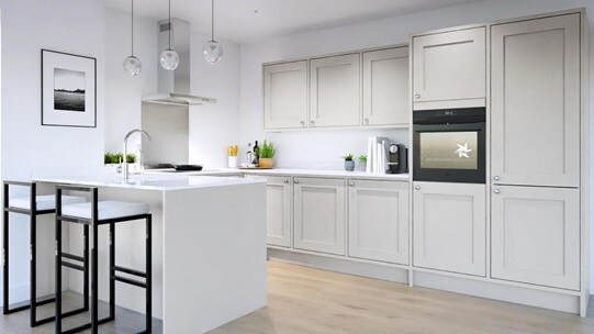 Chilcomb Inframe Dove Grey Peninsula Kitchen