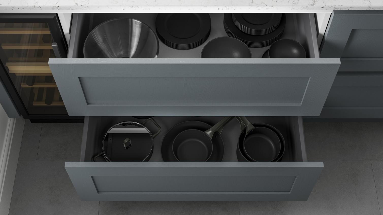 Chilcomb DuskBlue Handleless Drawer Cameo