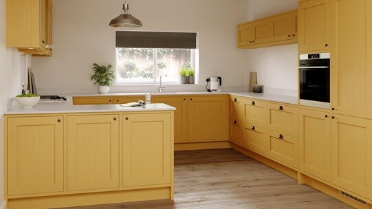 Chilcomb Inframe Paintable Yellow Peninsula Kitchen