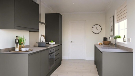 Clerkenwell Super Matt Slate Grey EKES Galley Main Set Shot