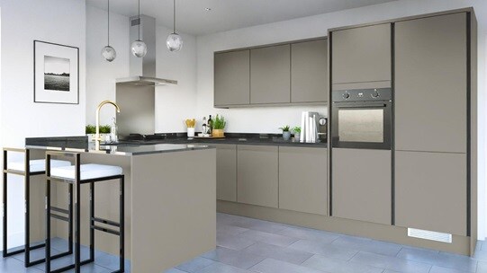 Hockley Super Matt Sand Grey Handleless Peninsula