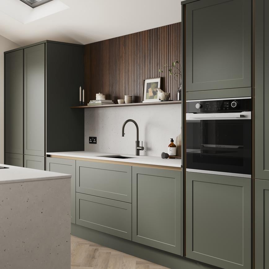 Frome Ash Green Handleless Alternative Angle