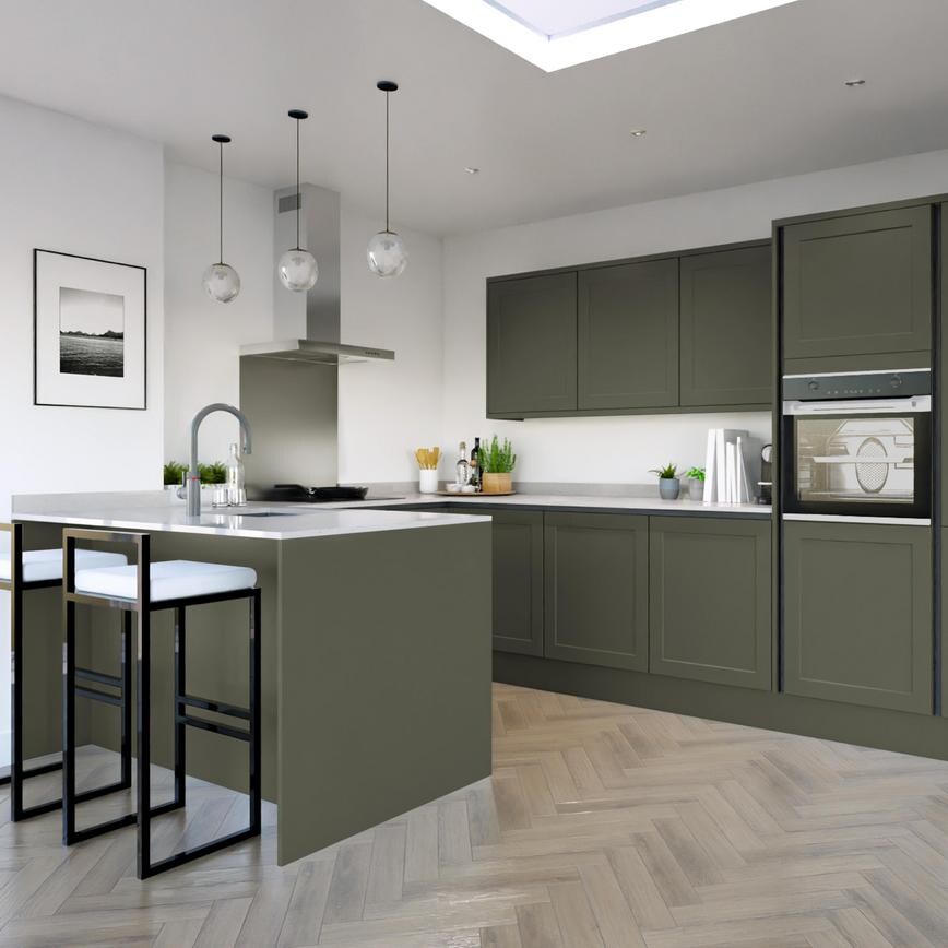 Frome Ash Green Handleless EKES Peninsula