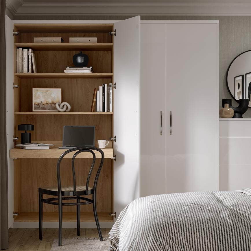 Greenwich Gloss White Bedroom Hidden Office Space