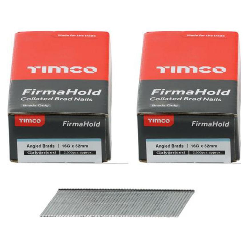 TIMCO FirmaHold 16ga x 32mm Galvanised Angled Brad Nails Pack of 4000