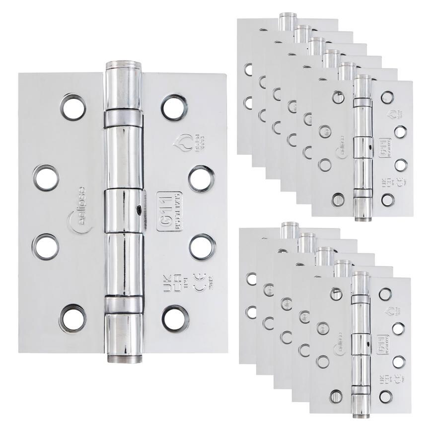Eclipse Polished Chrome 102mm x 76mm Heavy Duty Grade 11 Ball Bearing Fire Rated Butt Hinge Pack of 12