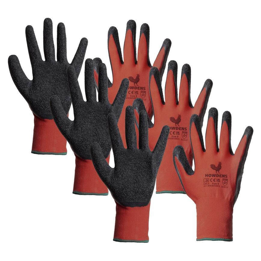 Howdens Superlight Red and Black Extra Large General Handling Gloves Pack of 3