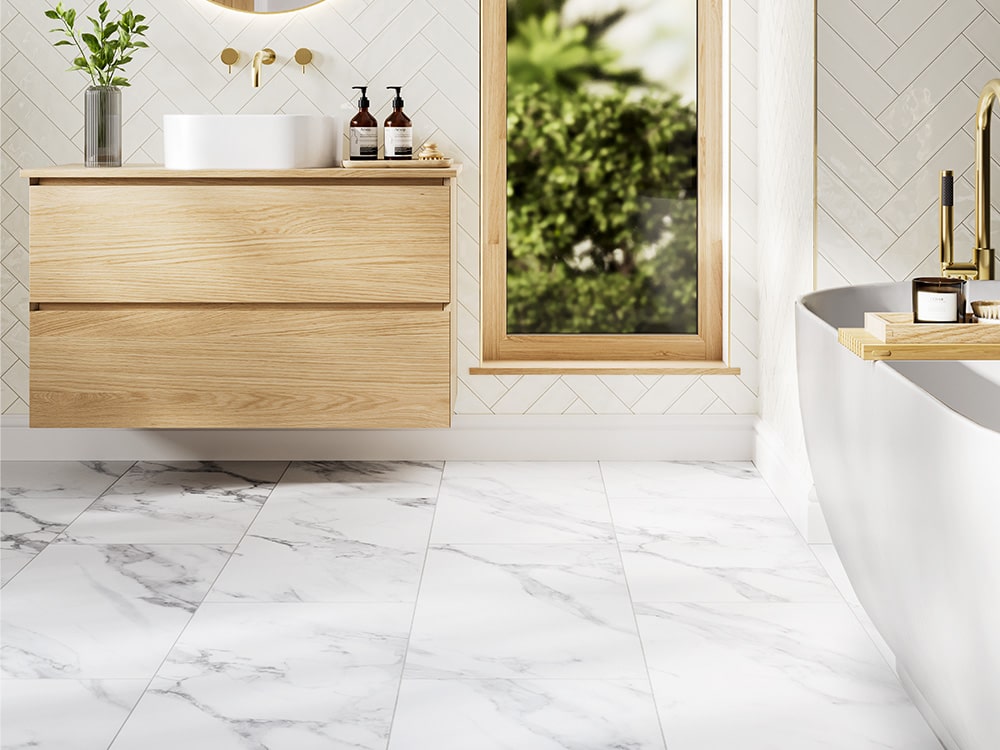 Oake and Gray Marble Tile Flooring