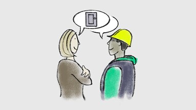 Two people opposite each other talking