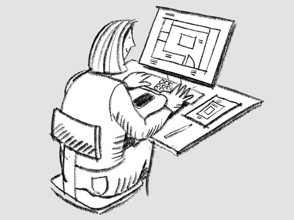 Kitchen designer creating kitchen design at their computer.